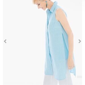 Chico's Linen Side Slit Sleeveless Tunic Top Size 2 PETITE Coastal Lagenlook